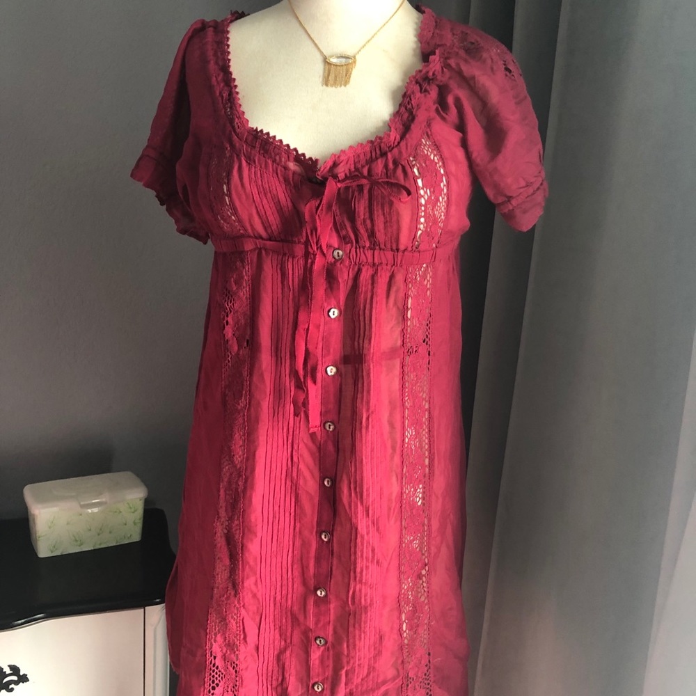 Joie baby doll button up sheer dress puff sleeves